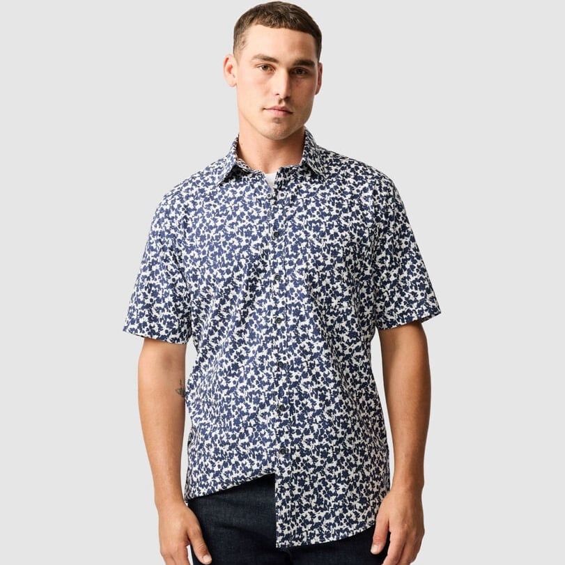 Rodd & Gunn Jameison Bay Shirt Floral Cotton Button Up White Blue Xl